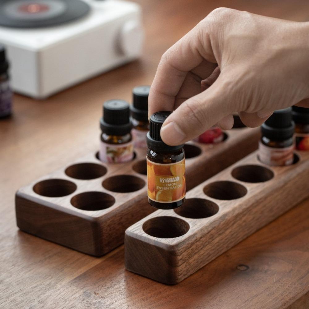 Wooden Perfume Bottle Storage Rack 7 Holes Essential Oils Holder for Desktop