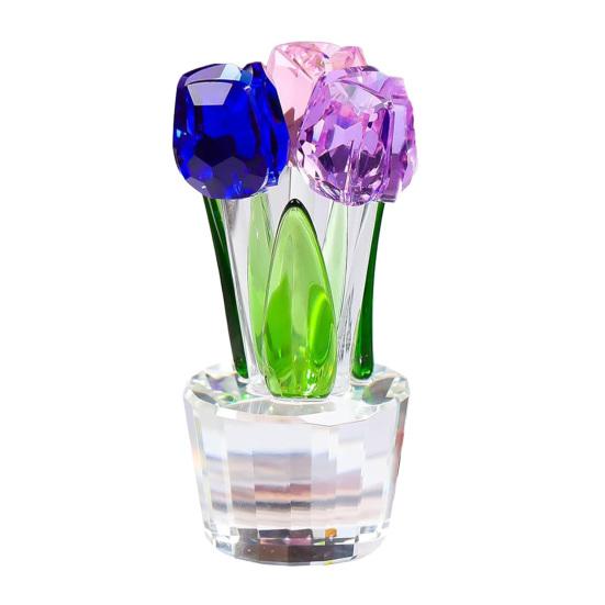 Faux Crystal Tulip Figurine Collectible Clear Tulip Flower Ornament Glass Flower Bouquet Gifts for Valentine's Day Birthday Women Girlfriend Wife