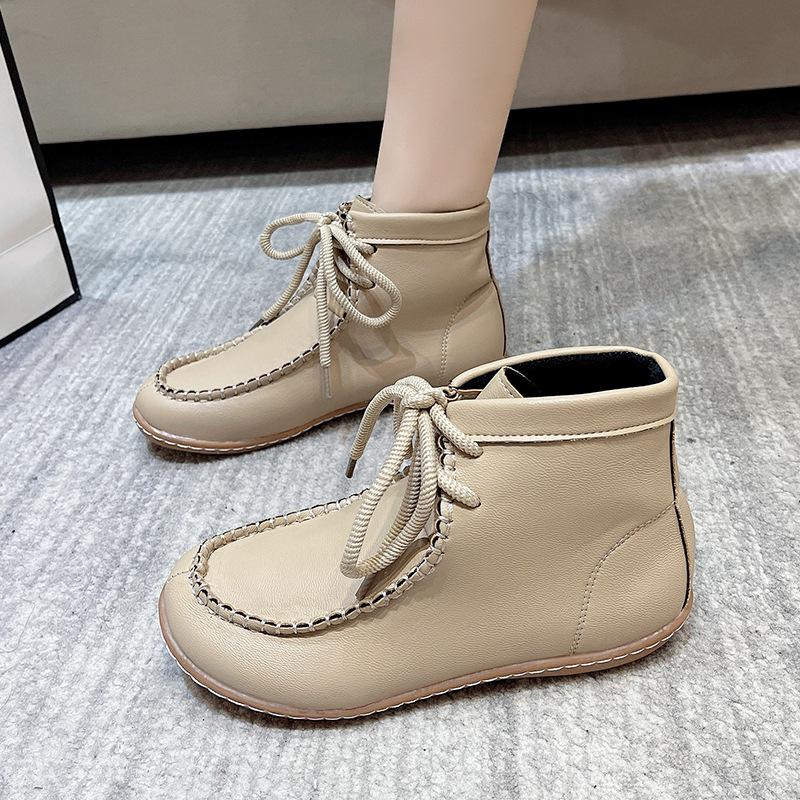 short boots autumn and winter women's boots flat-bottomed versatile casual leather boots lace-up soft-soled comfortable women's boots