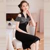 Bailuyu 2026 S/S V-Neck Little Black Dress with Color Block Splicing