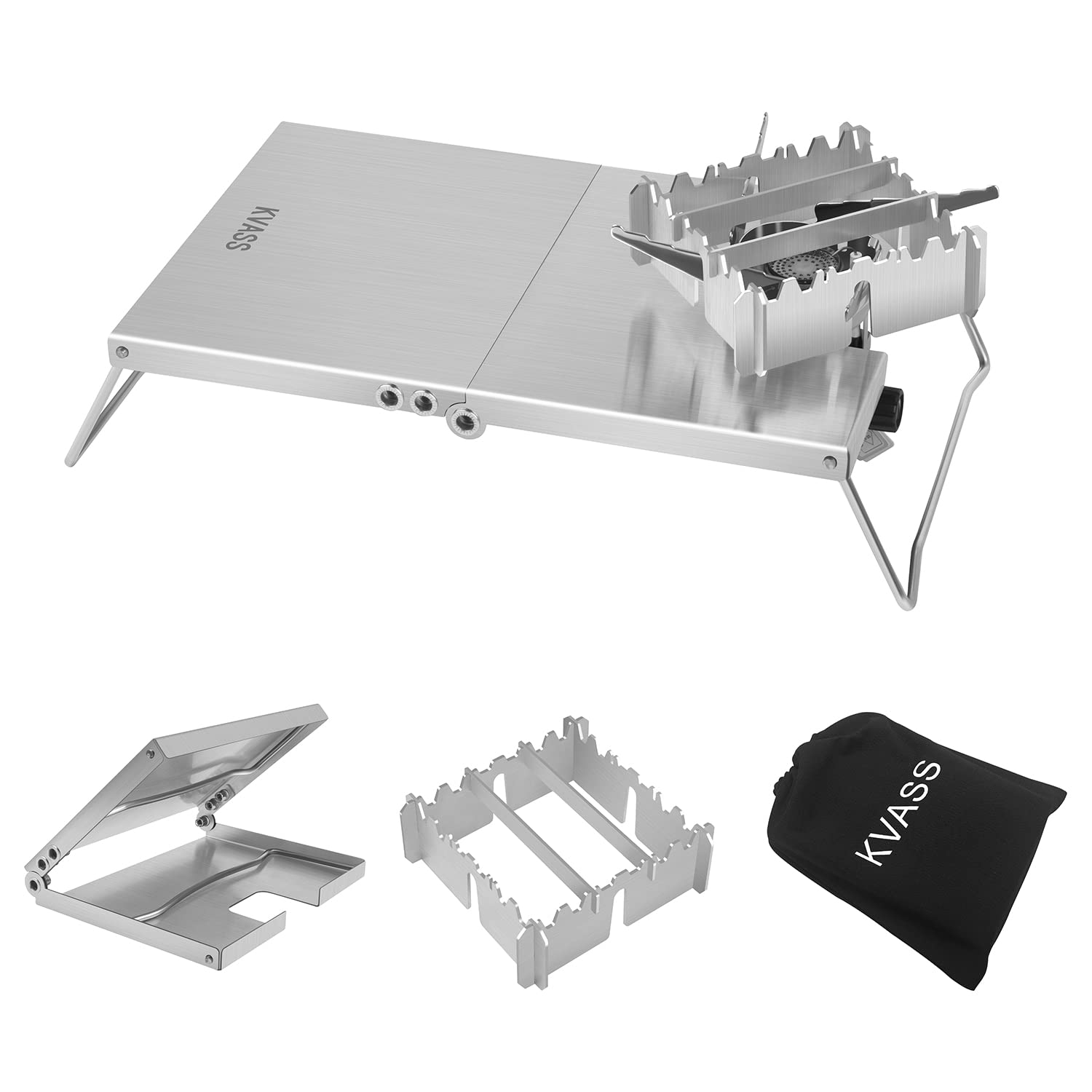 

KVASS Iwatani Junior Compact Burner CB-JCB Dedicated Heat Shield Table, Stainless Steel, Foldable, with Wind Shield and Trivet, Storage Bag Included