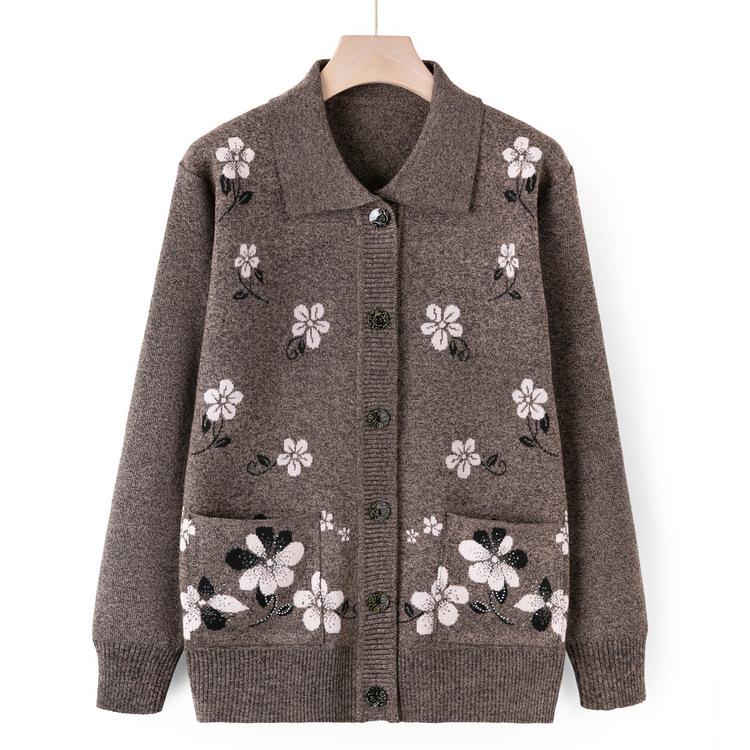 Pull-overs pour femmes d'âge moyen et âgées, vestes fines d'automne pour mères, pulls tricotés décontractés d'automne pour dames âgées et vêtements de grand-mère