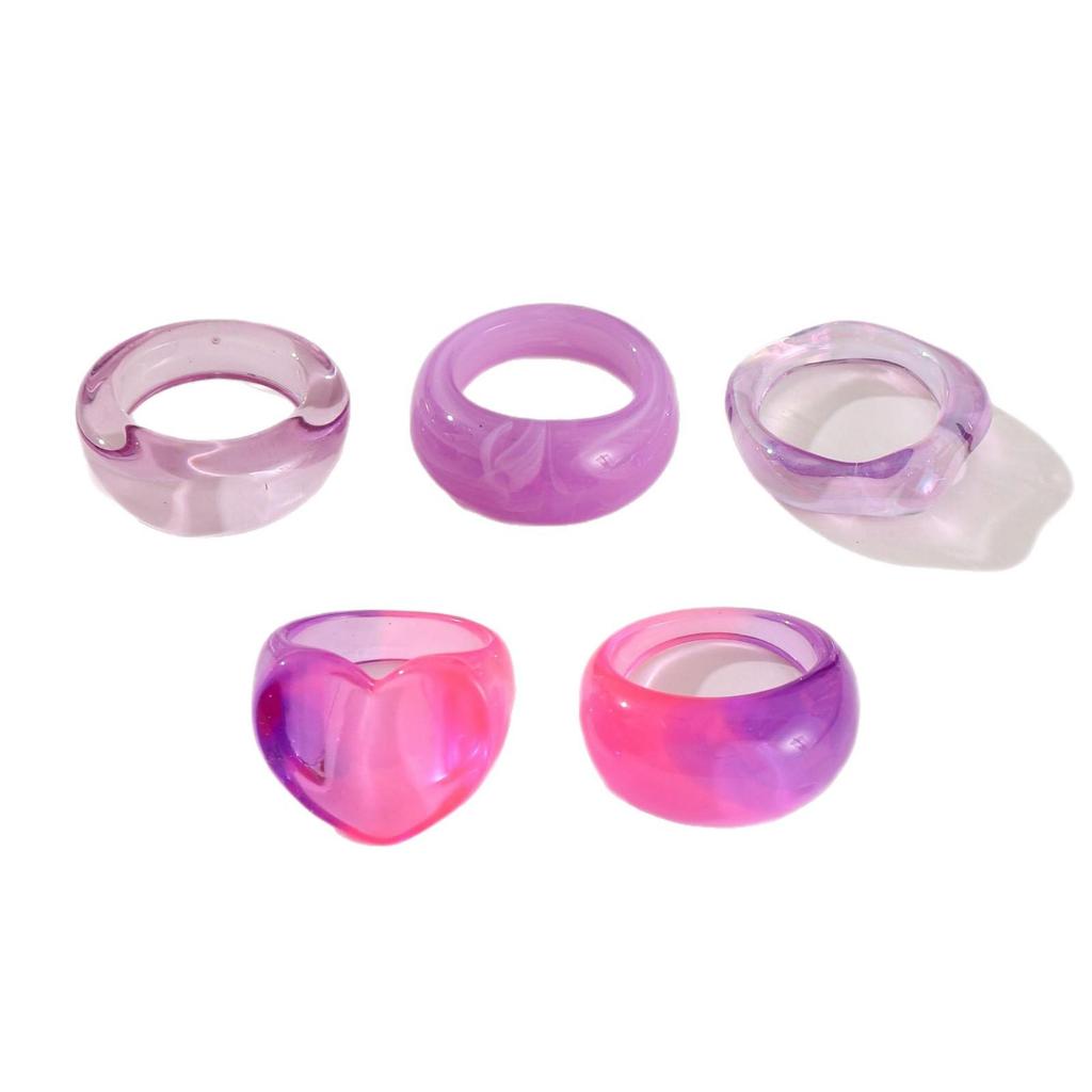 Fünfteiliges, farbenfrohes, unregelmäßiges Ring-Set aus Acrylharz für Damen – minimalistisches Nischendesign
