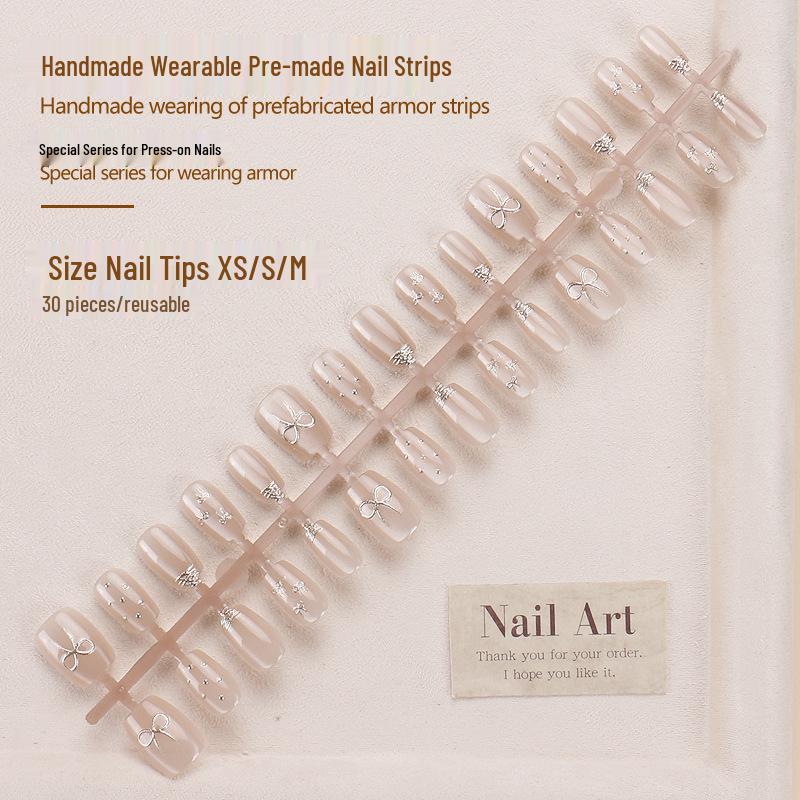 High-End Gilded Bowknot Cat Eye Wearable Nails: New Year Manicure Nail Tips