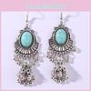 Alloy Style Ethnic Dangle Earrings Featuring Peacock Blue Finish Ladies For