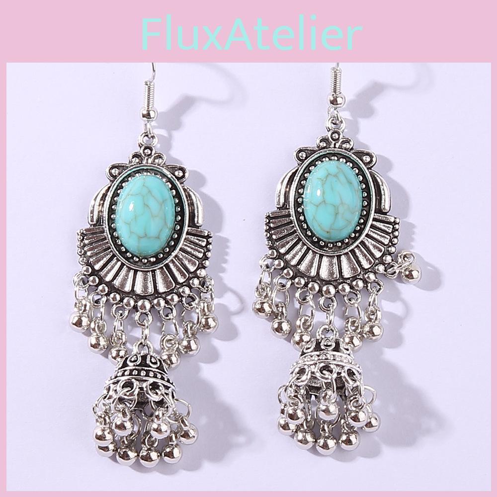 Alloy Style Ethnic Dangle Earrings Featuring Peacock Blue Finish Ladies For