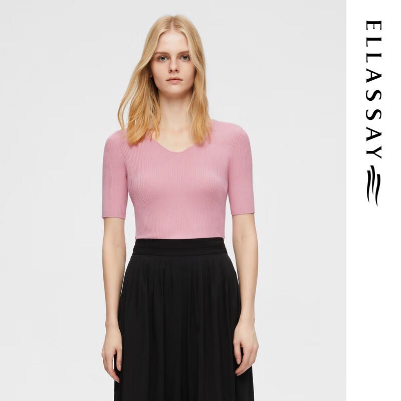 

ELLASSAY Cotton-Silk Ribbed V-Neck Knit Top S