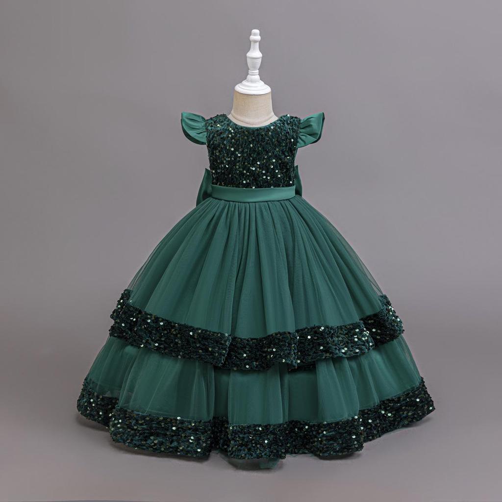 2025 New Elegant Girl Wedding Dress Sequined Mesh Princess Dress 4-12 Year Old Girl Graduation Party Prom Evening Dress