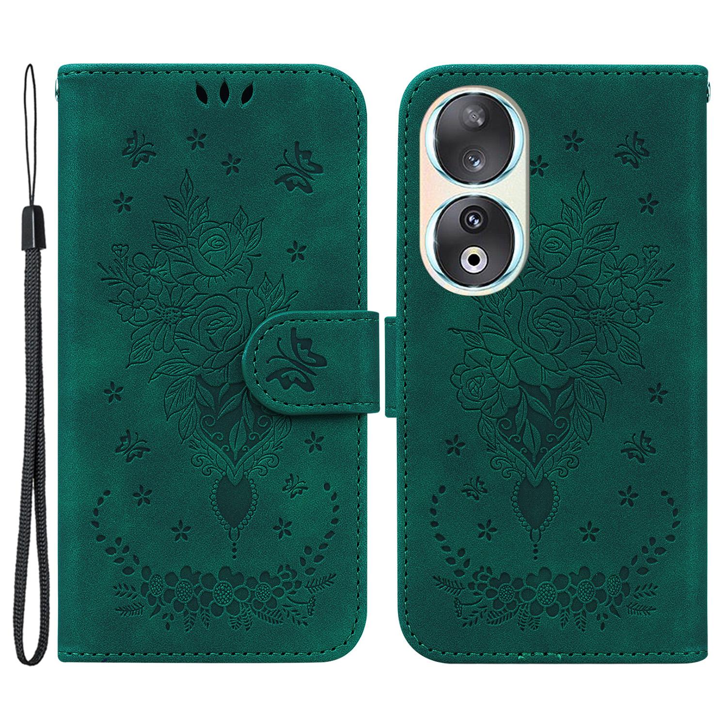 

Противоударный чехол для Honor 90 Розовая бабочка с тиснением Чехол-кошелек для телефона из ПУ кожи с откидной крышкой Green