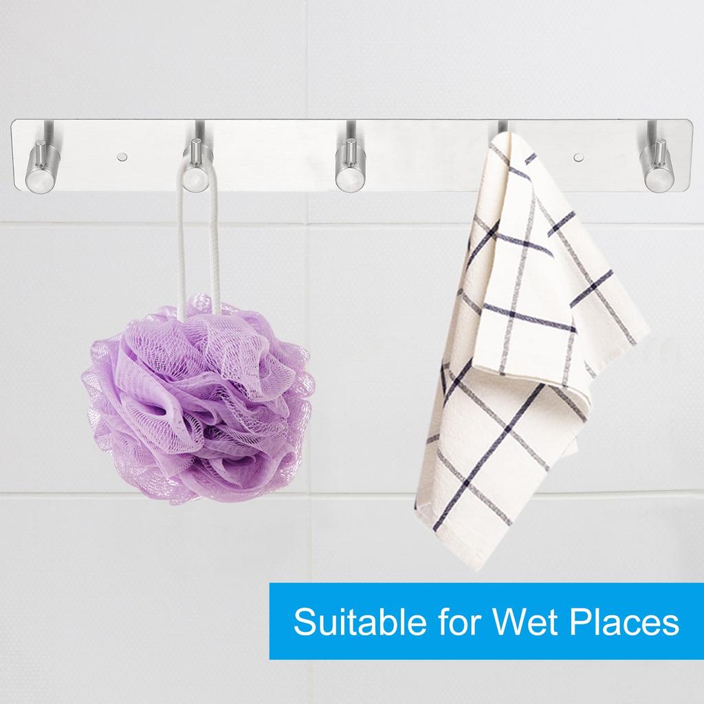 PATIKIL Wall-Mounted Coat Rack, 10" 304 Stainless Steel Beveled Wall Hook Rail, Bathroom Towel Hanger with 4 Hooks for Entryway or Bedroom, Silver