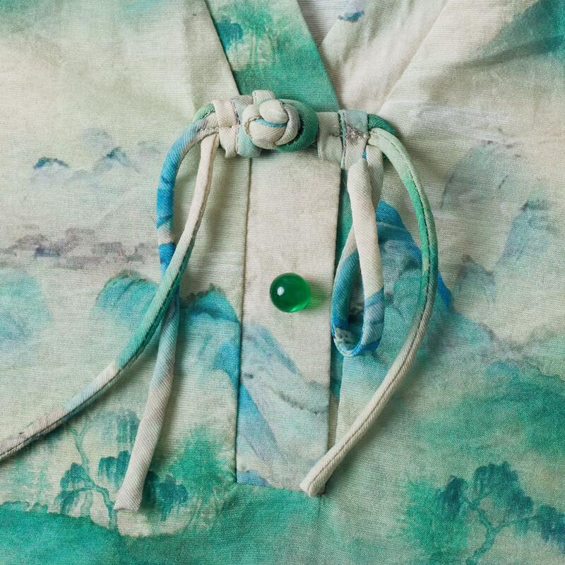 Damen Sommer Neu Chinesischer Stil Tuschemalerei Druck V-Ausschnitt T-Shirt