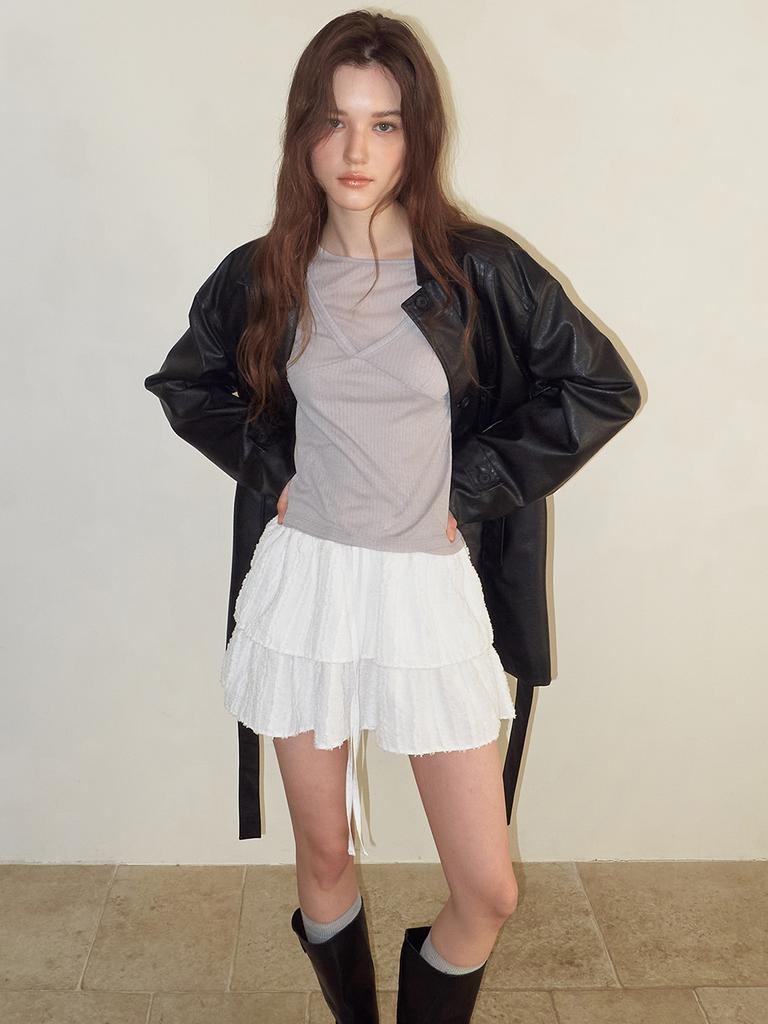 Etmont Texture Tiered Mini Skirt, White