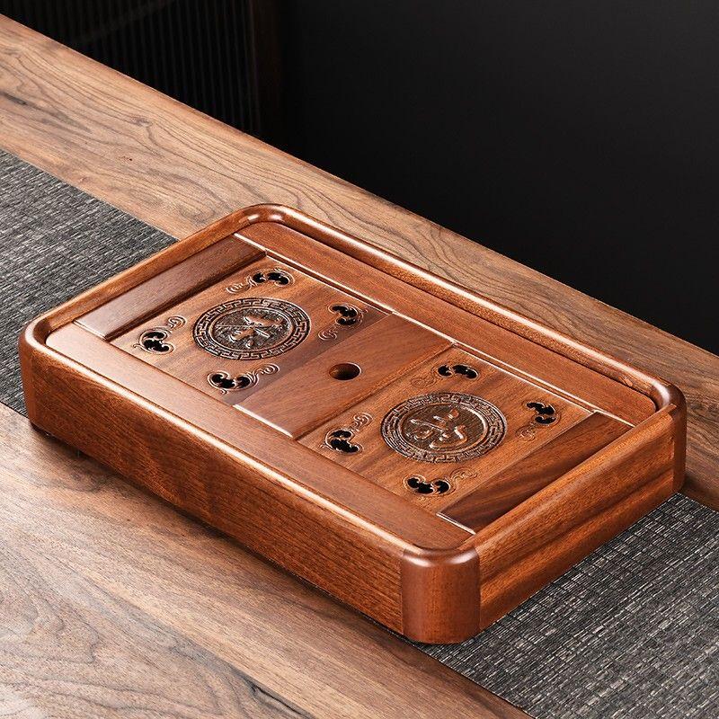 Wooden Tea Tray with Dual Drainage & Storage