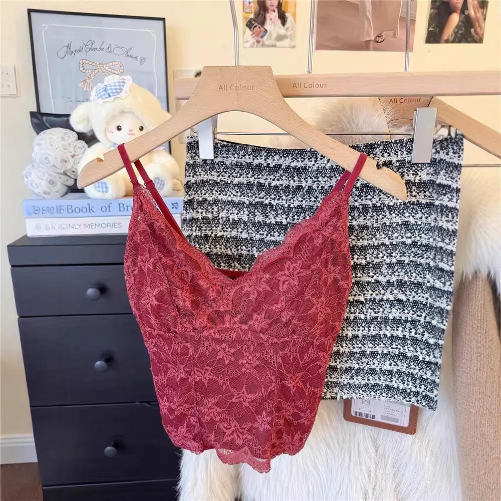 French Thermal Lace Camisole: Slim Fleece Vest with Chest Pads for Women, Wear As Outer or Inner Layer - Autumn/Winter.