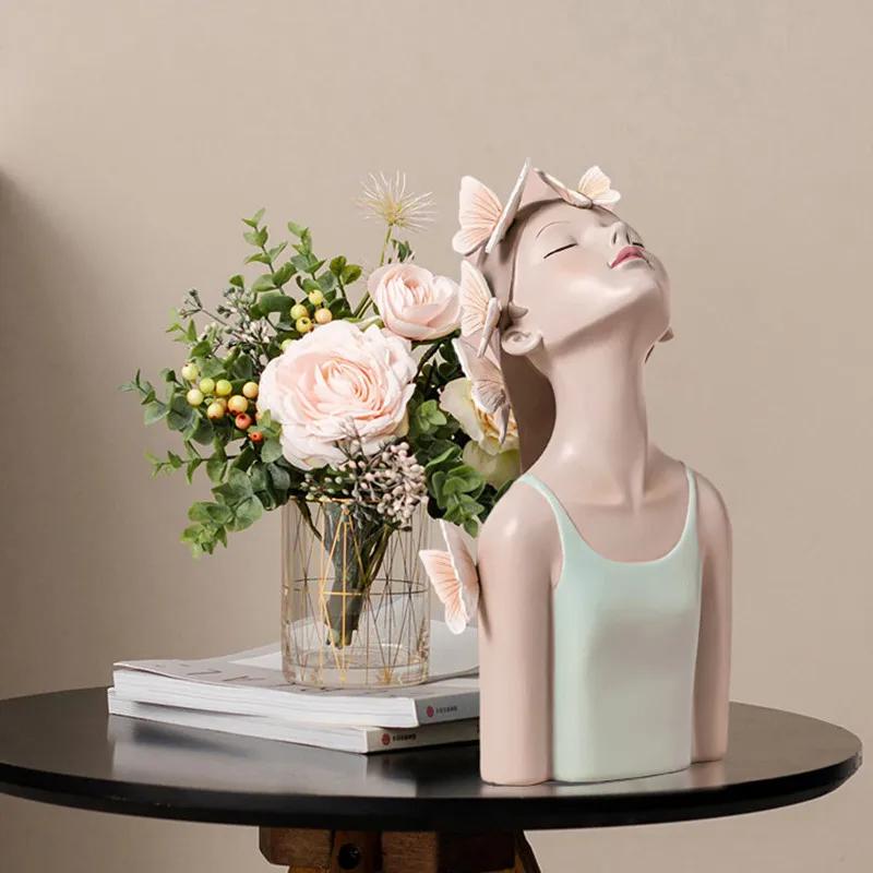 Nordic Butterfly Fairy girl resin decorated with metal trays, home decor accessories, Kawaii crafts statues, tabletop figurines