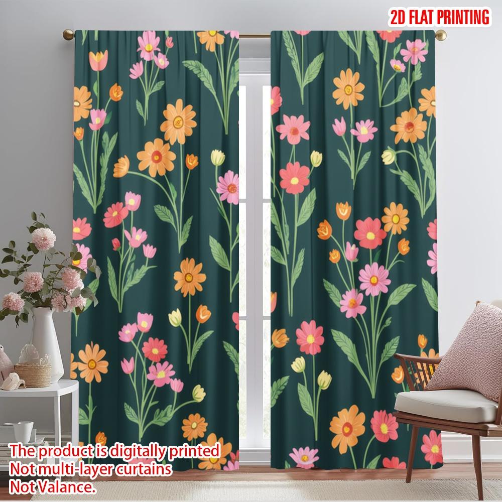 

2pcs,2D plane printing Curtain Popular Floral Symphony(1) Durable 100% Polyester Fabric (without rod) Decorations Inside for 52.50×116.00 CM 2pcs
