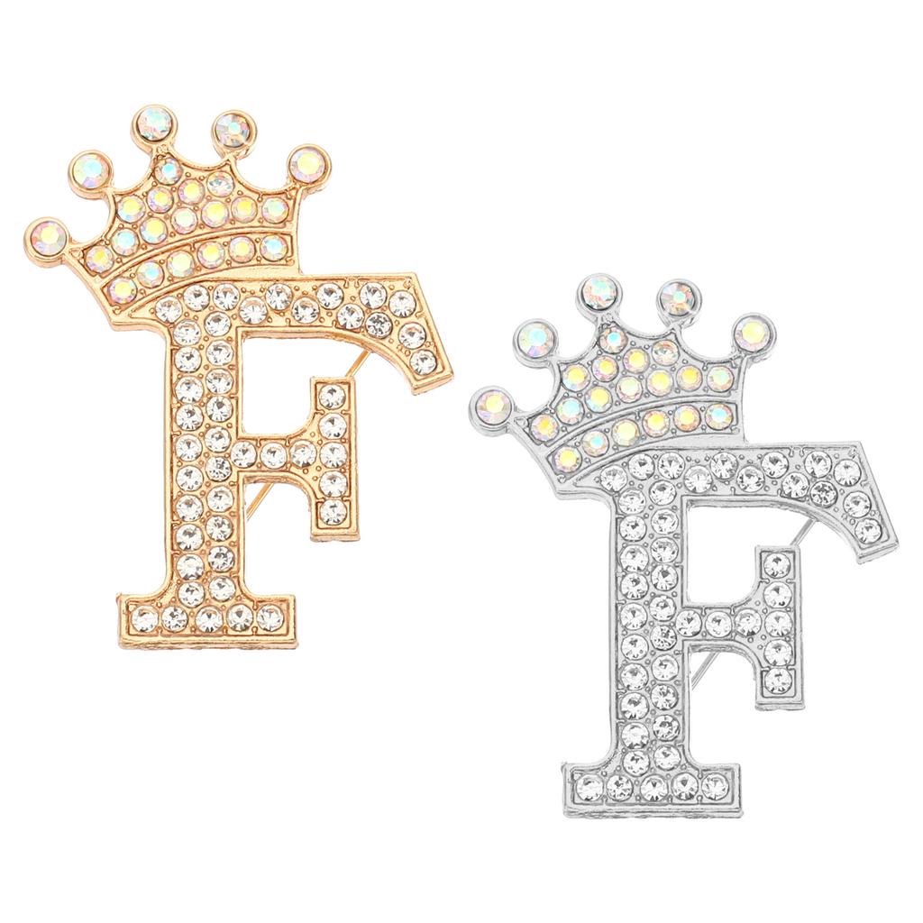 2pcs Letter Brooch Pins Crown Initial Rhinestone Alphabet A-W Letter Lapel Badges Pin for Women Suits Dress Coat Clothes Craft