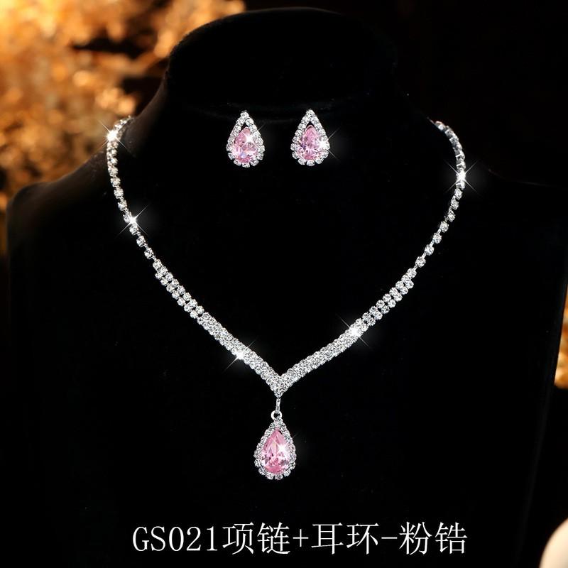 Geometric Zircon Pendant Necklace Set With Matching Earrings Waterdrop Shape Full Rhinestone Crystal Jewelry Wedding Party