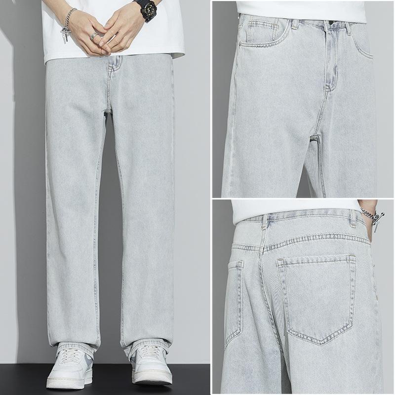 

New Style Non-elastic Tencel Soft High Street American Retro Straight Jeans For Men Summer Loose Wide Legs Versatile Men 29 светло-синий