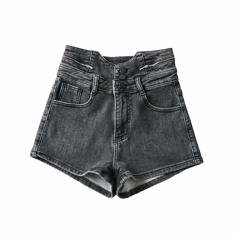 

Fashion Style New Summer New Arrival Women s Clothing High Waist Zipper Decorations Elastic Hip Denim Shorts 2 Colors Black L