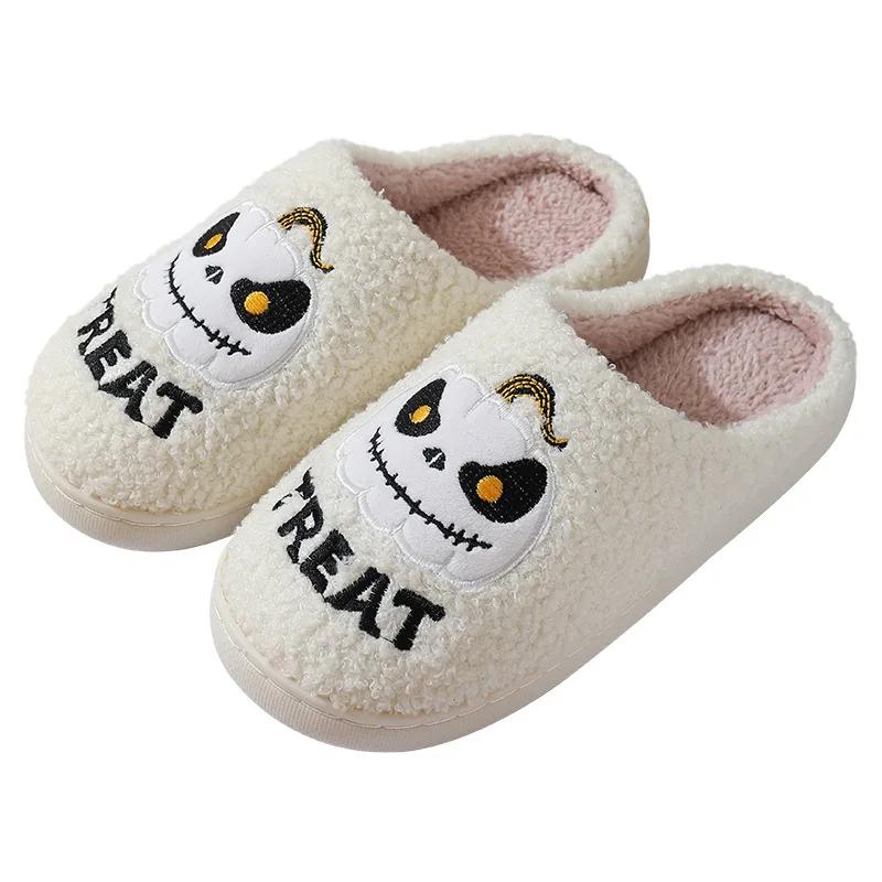 Fashion New Halloween Cute Cartoon Pumpkin Warm Furry Cotton Slippers Fashion Soft Sole Couples Home Indoor Cotton Shoes