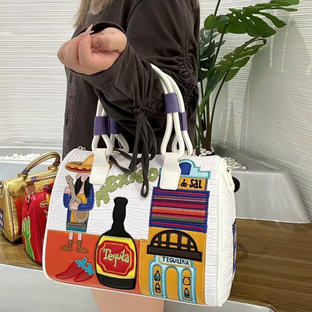 Handtasche mit großer Kapazität Damen Große Kapazität Boston Kissen Tasche Bestickte Schulter Umhängetasche