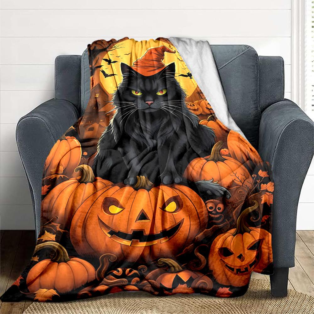 

1pc Halloween Cat Blanket Lightweight Blanket Throw Blanket For Sofa, Bed, Travel, Camping, Livingroom, Office, Couch, Chair yy251010020 100x150cm