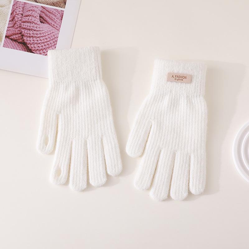 Koreanische Damen Strickhandschuhe ohne Finger in Bonbonfarben für Touchscreens - Winterwarm, mit Samt gefüttert, verdickt zum Radfahren