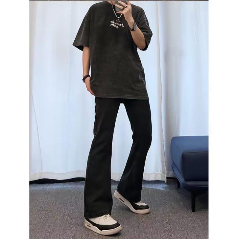 Pánské džíny 2024 nové jaro a léto americké High Street rovné tenké černé volné ležérní kalhoty s mikrorozšířeným okrajem velká velikost S-3XL