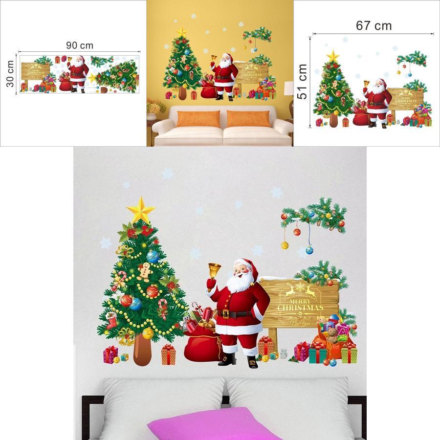 Christmas Wall Sticker Pvc Decorative Removable Santa Claus And Christmas Tree For Home Decor
