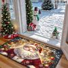 1pc, Christmas Holiday Doormat, Merry Christmas Warm Glow Vintage Santa Claus, Golden Bell Pine Branch Red Berry Christmas Ball Snowflake Pattern Floo
