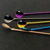6Pcs Reusable Long Handle Straw Spoon Gold 18/10 Stainless Steel Straw Tea Scoop Straight Bar Coffee Stirring Drinking Spoon