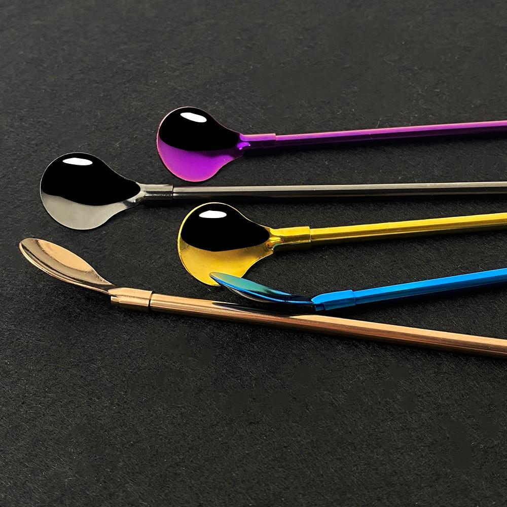 6Pcs Reusable Long Handle Straw Spoon Gold 18/10 Stainless Steel Straw Tea Scoop Straight Bar Coffee Stirring Drinking Spoon
