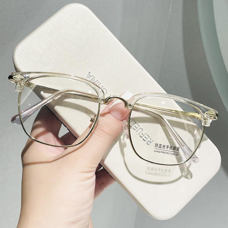 Anti-Blue Flat Glasses Fashion Half Frame Eyebrows Metal Glasses Frame Business Men'S Myopia Glasses Frame