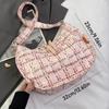 Plaid Half-moon Shoulder Bag Handbag Canvas Dumpling Bag Simple Hobos Crossbody Bag  Girls