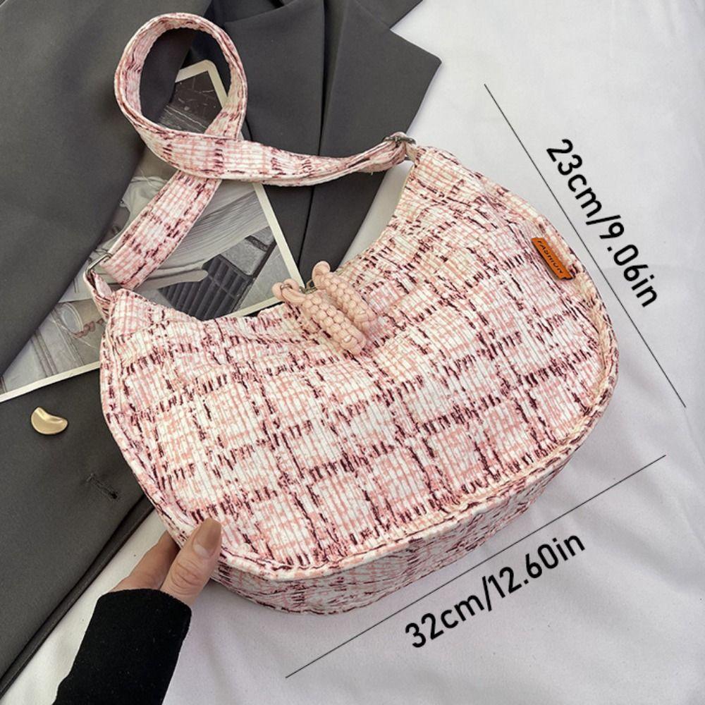 Plaid Half-moon Shoulder Bag Handbag Canvas Dumpling Bag Simple Hobos Crossbody Bag Girls