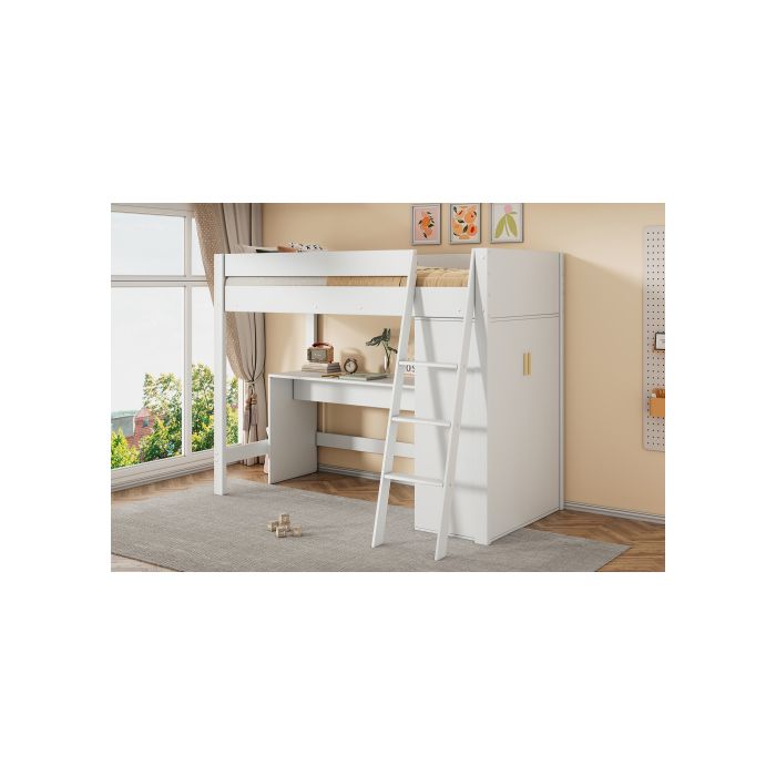 Lit Enfant - MUVOE - 90x200 - Bois Massif - Blanc - Multifonctionnel