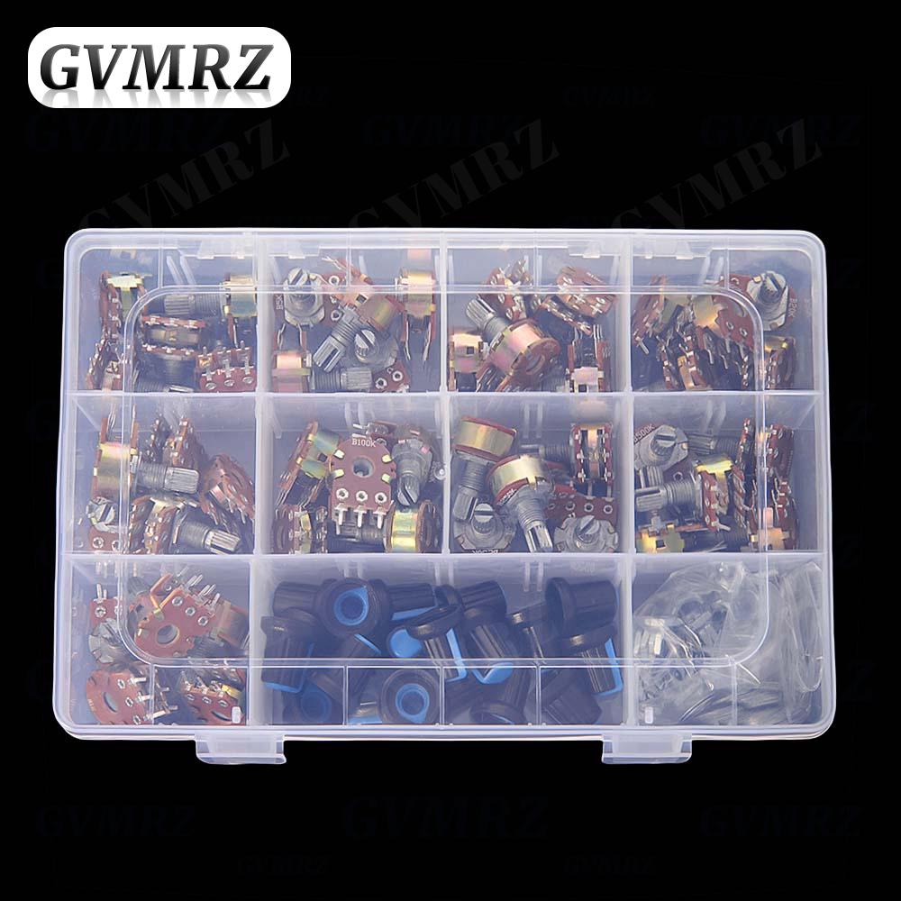 45PCS/Box WH148 Potentiometer 3PIN/6PIN kit 1k 5k 10k 20k 50k 100k 500k 1M ohm with Blue knob