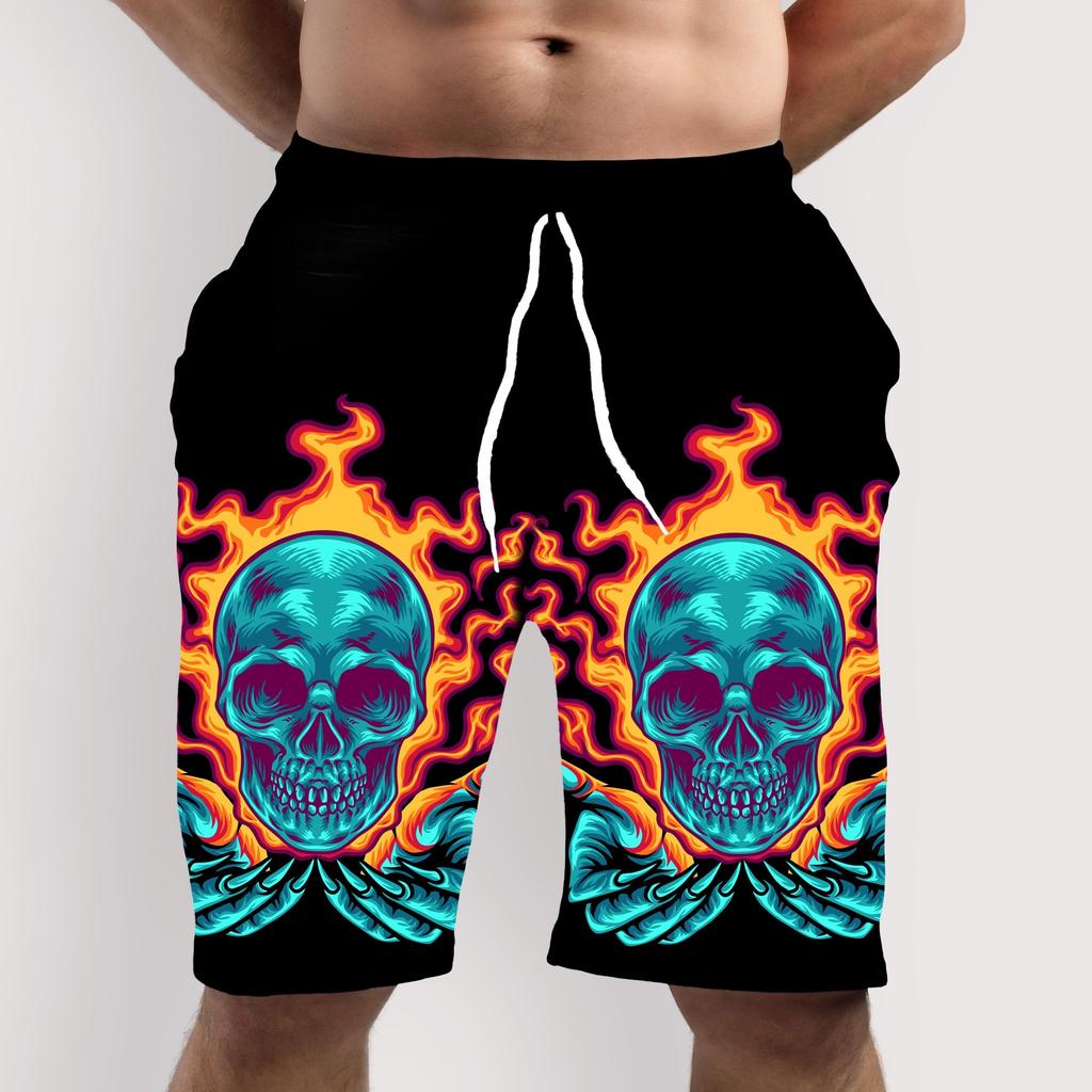 Men's Skull 3D Pattern Comfy Shorts Oversized Casual Elastic Waist Drawstring Shorts