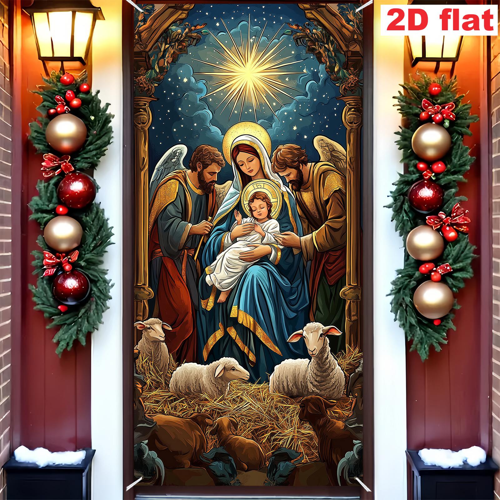 1pc religious Christmas scenes including Maria Joseph young people shepherds - indoor/outdoor decoration (as the picture,180X90)