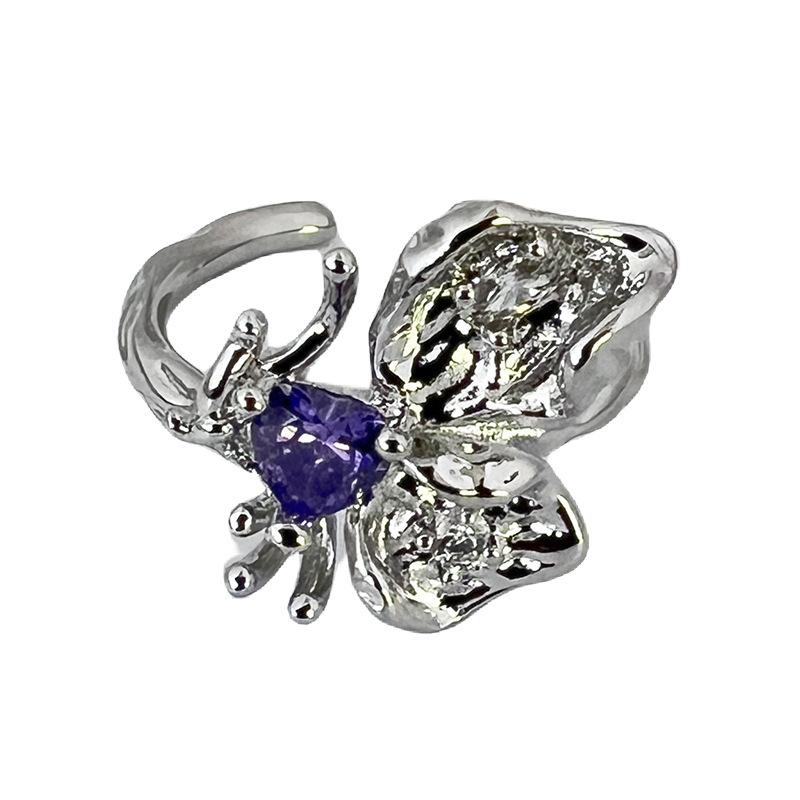 Bird Flower Irregular Fold Butterfly Stacked Open Ring High Sense Zircon Personality Niche Design Ring