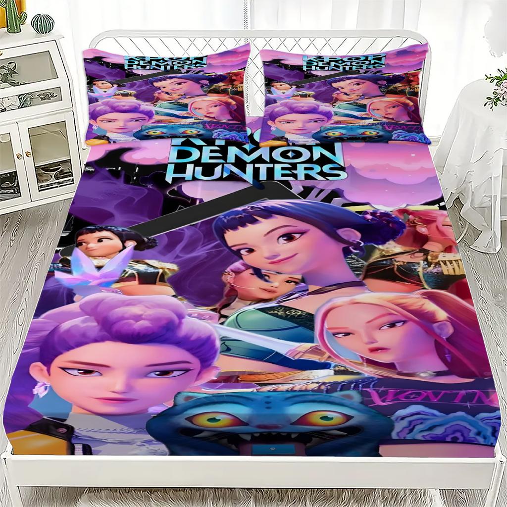 K-Pop D-Demon Hunters Fitted Sheet from Personalized  for Home Decor, Customized DIY Bed Cover Deep Pocket with 2Pillowcases