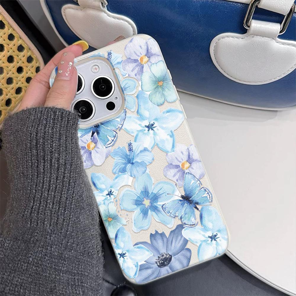 Blue Watercolor Floral Butterfly Print Phone Case For Samsung A05 A06 A07 A15 A16 A34 A35 A53 A54 S23 S25 Ultra Protective Cover