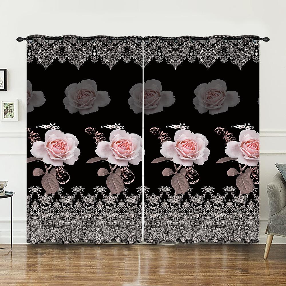 Curtains Love Rose Valentine Hunliji Curtains Bedroom Living Room Blackout Curtain Perforated