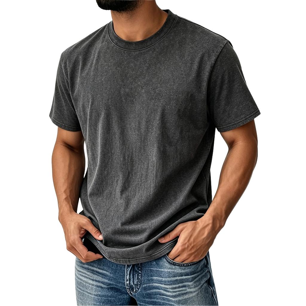Men’s Vintage Crew Neck Short Sleeve T Shirt Classic Fit Cotton Material Casual Basic Top for Everyday Wear