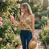 Women Sleeveless U Neck Button Front Floral Print Casual Tank Top Blouse Summer Lightweight Loose Fit Shirt