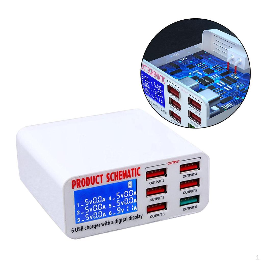 Multiple 6-Port USB Charger Phone Adapter QC3.0 fast charging UK Plug