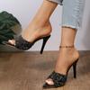 Fashion New Fashion Sequin Slip Flops 2024 Summer New Style Thin Heeled High Heeled Outwear Fashion Sandals Women's Shoes 9.5CM