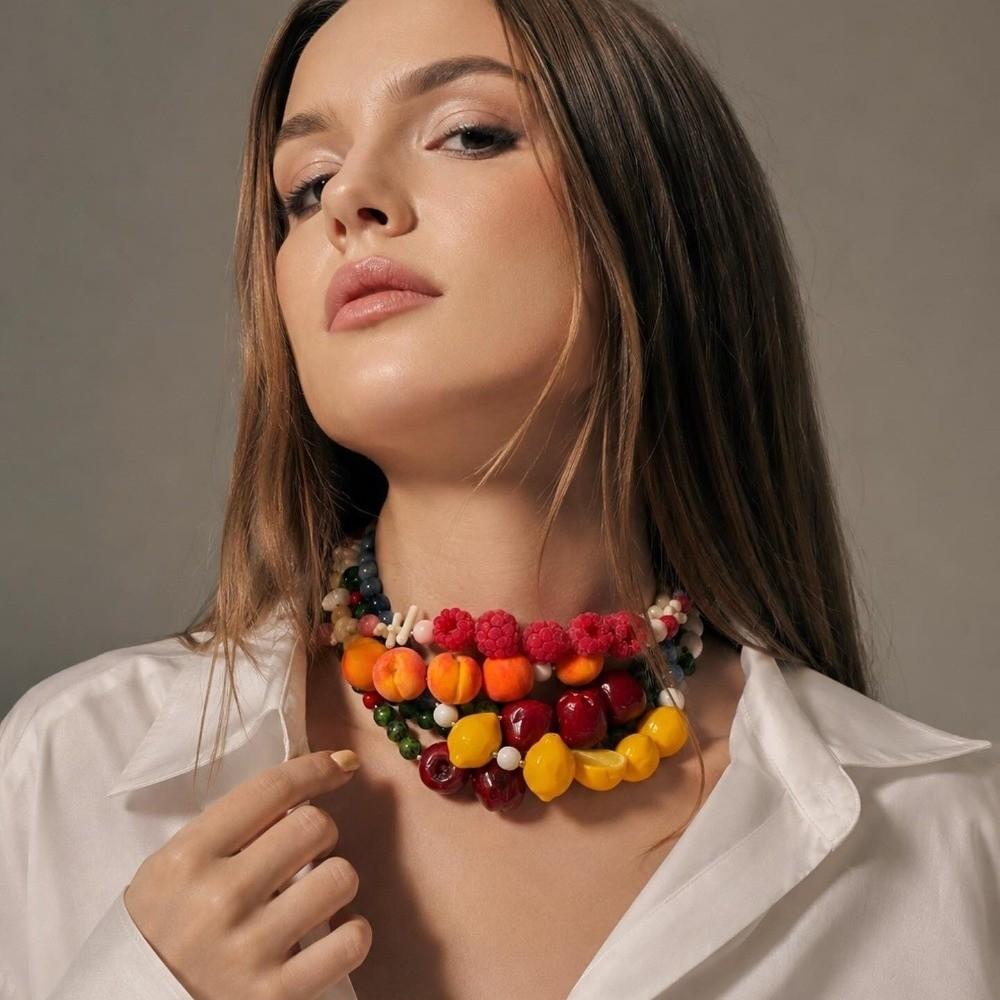 Multi-color 3D Fruit Necklace 3D Fruit Handmade Necklace Vintage Fruit Beaded Necklace Party Use