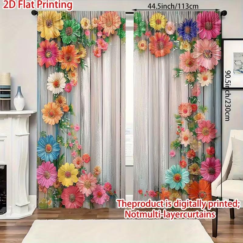 2Pcs Colorful Flowers Print Curtains,suitable for Bedroom,living Room Kitchen Decoration,home Decoration,window Decoration